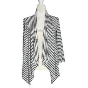 Meraki Open Front Cardigan  White/Black Knit Drape Cascade Long Sleeve Small